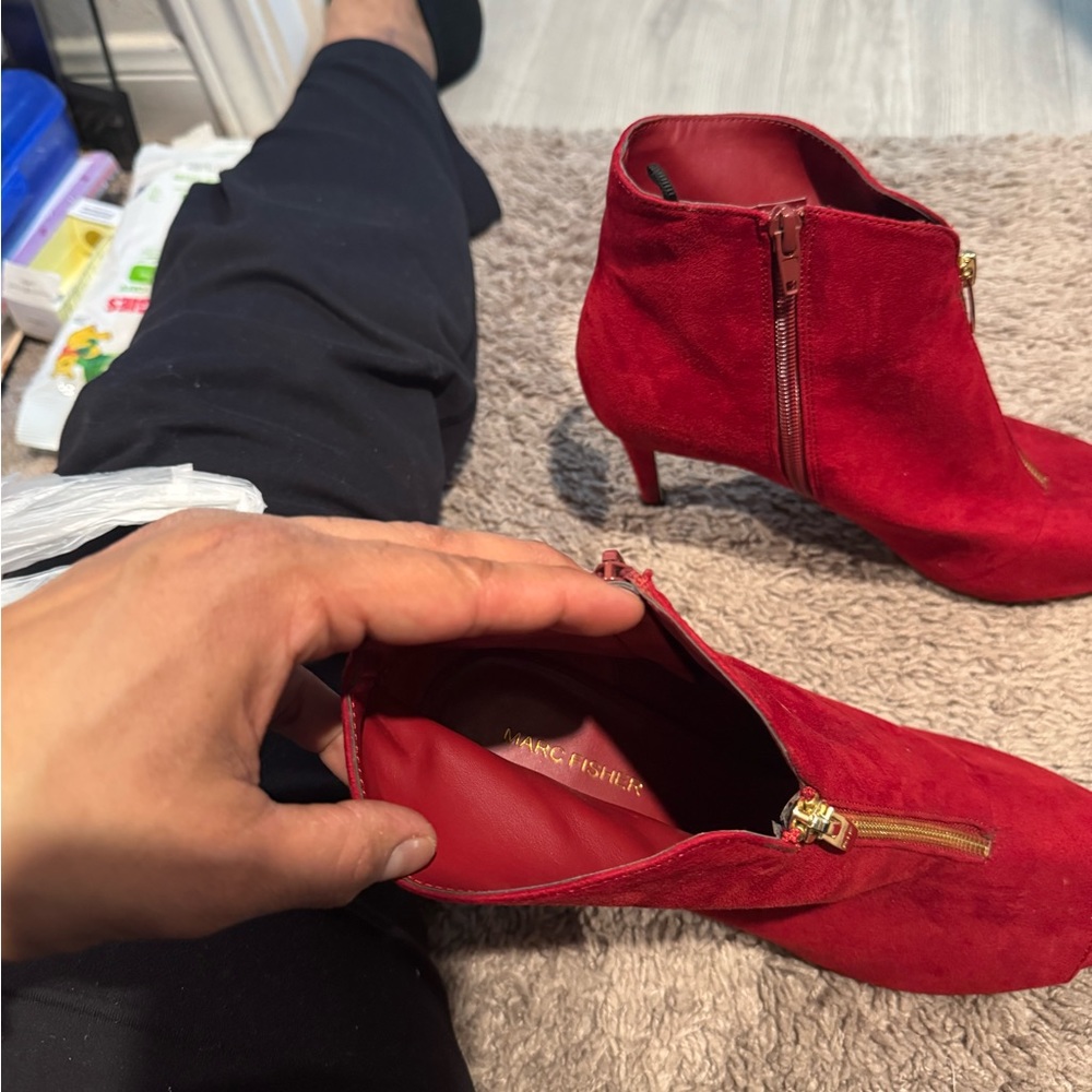 Marc Fisher Red Heeled Suede Shoes - Picture 5 of 5